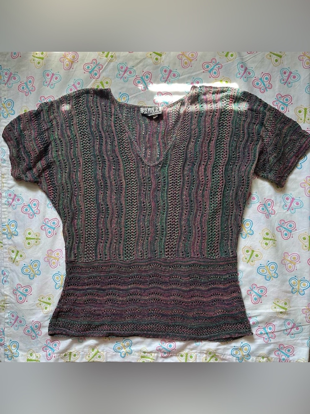 Vintage 212 New York Pink & Green Striped Knit Top - Picture 4 of 7